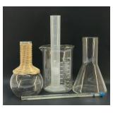 LAB EQUIPMENT, BOTTLES, THERMOMETER