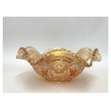 LARGE VTG MARIGOLD CARNIVAL GLASS RUFFLED BOWL