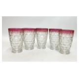 5 VTG RUBY RED FLASH THUMBPRINT TUMBLERS