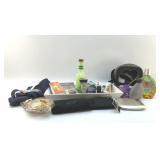 ASSORTED MAKEUP, BAGS, TANNING CREAM