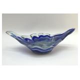 ART GLASS ABSTRACT BLUE BOWL 11"