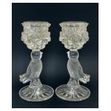 PAIR OF VTG HOFBAUER BYRDES CRYSTAL CANDLESTICKS