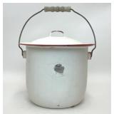 VTG WHITE RED ENAMEL LIDDED BUCKET