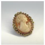 10k YELLOW GOLD CARVED SHELL CAMEO BROOCH