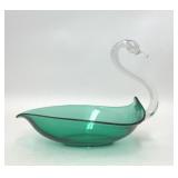 VTG EMERALD GREEN FIGURAL SWAN BOWL