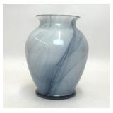 DARK BLUE AND WHITE MARBLE SWIRL GLASS VASE