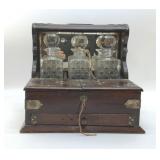 1880 3 DECANTER TANTALUS CABINET WITH KEYS
