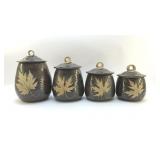 MAPLE LEAF CANISTER SET R. RAKER SALT GLAZED.