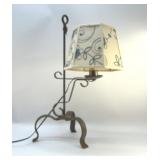 WROUGHT IRON BRIDGE LAMP CREWEL SHADE