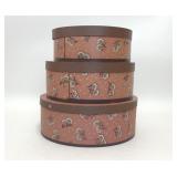 SET OF 3 1985 WOODEN FLORAL ROUND STACKING BOXES