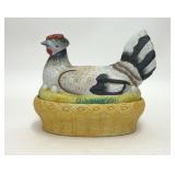 VTG HANDPAINTED BISQUE PORCELAIN HEN ON NEST