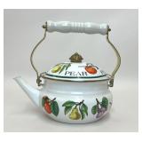 VTG ENAMEL FRUIT MOTIF TEA KETTLE