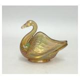 FENTON GLASS MARIGOLD IRIDESCENT SWAN SALT CELLAR