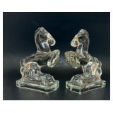 L. E. SMITH CLEAR GLASS REARING HORSES BOOKENDS