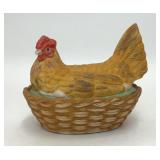 VTG BISQUE PORCELAIN HEN ON A NEST