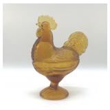 AMBER GLASS ROOSTER ON A NEST 8.5'