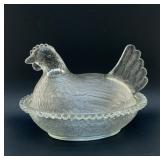 1970S HEN ON A NEST CLEAR GLASS 7 INCHES