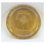 AMBER LIBERTY BELL PLATE CARNIVAL GLASS