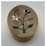 INLAID STONE TRINKET BOX 4'
