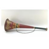 SIGNED TOLE PAINTED CHRISTMAS HORN 18"
