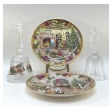 ROYAL ALBERT CHRISTMAS PLATES, 2 CRYSTAL BELLS