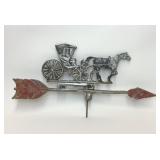 VTG CAST METAL HORSE & BUGGY WEATHERVANE