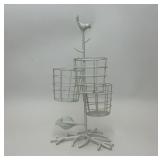 VTG WHITE METAL 3 POT PLANT STAND BIRD TOP