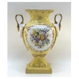 ANTIQUE YELLOW PORCELAIN PEDESTAL URN
