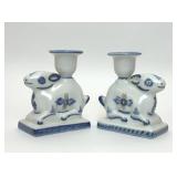 VIANA DO CASTELO PORCELAIN RABBIT CANDLE HOLDERS