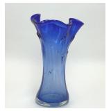 COBALT BLUE FREE FORM HANDBLOWN ART GLASS VASE