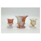 VTG ORANGE SLAG GLASS VASE & 2 TOOTHPICK HOLDERS