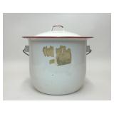 VTG WHITE & RED ENAMELED STEEL BUCKET POT