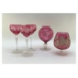 BOHEMIAN GOBLETS, CRANBERRY GLASS VASES