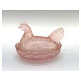 VTG INDIANA GLASS PINK HEN ON A NEST