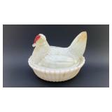 VTG WESTMORELAND MILK GLASS HEN ON A NEST