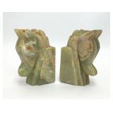 VTG GREEN ONYX STONE HORSE HEAD BOOKENDS