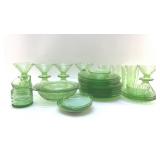 ASSORTED GREEN DEPRESSION GLASS