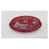 CRANBERRY/HANDPAINTED RELISH TRAY
