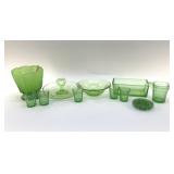 ASSORTED GREEN DEPRESSION GLASS