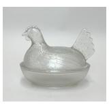 VTG INDIANA CLEAR GLASS HEN ON NEST