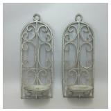 PAIR OF DISTRESSED WHITE METAL CANDLE SCONCES