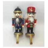 2 WOODEN NUTCRACKER CHRISTMAS STOCKING HOLDERS