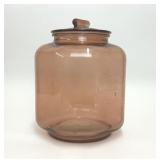 VTG PINK DEPRESSION GLASS SALTED PEANUTS CANISTER