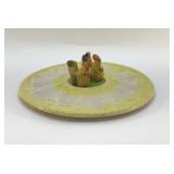 1940S DEVILED EGG PLATE WITH CHICKEN SALT, PEPPER