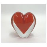 VTG ART GLASS RED HEART CASED GLASS PAPERWEIGHT