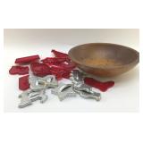 WOODENWARE BOWL, COOKIE CUTTERS
