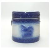 BLUE & WHITE AMERICANA EAGLE CERAMIC BUTTER CROCK