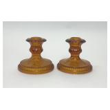 VTG AMBER GLASS TAPER CANDLE HOLDERS