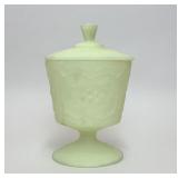 FENTON UV REACTIVE CUSTARD GLASS COVERED COMPOTE