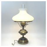 VTG BRASS LIBRARY LAMP MILK GLASS SHADE